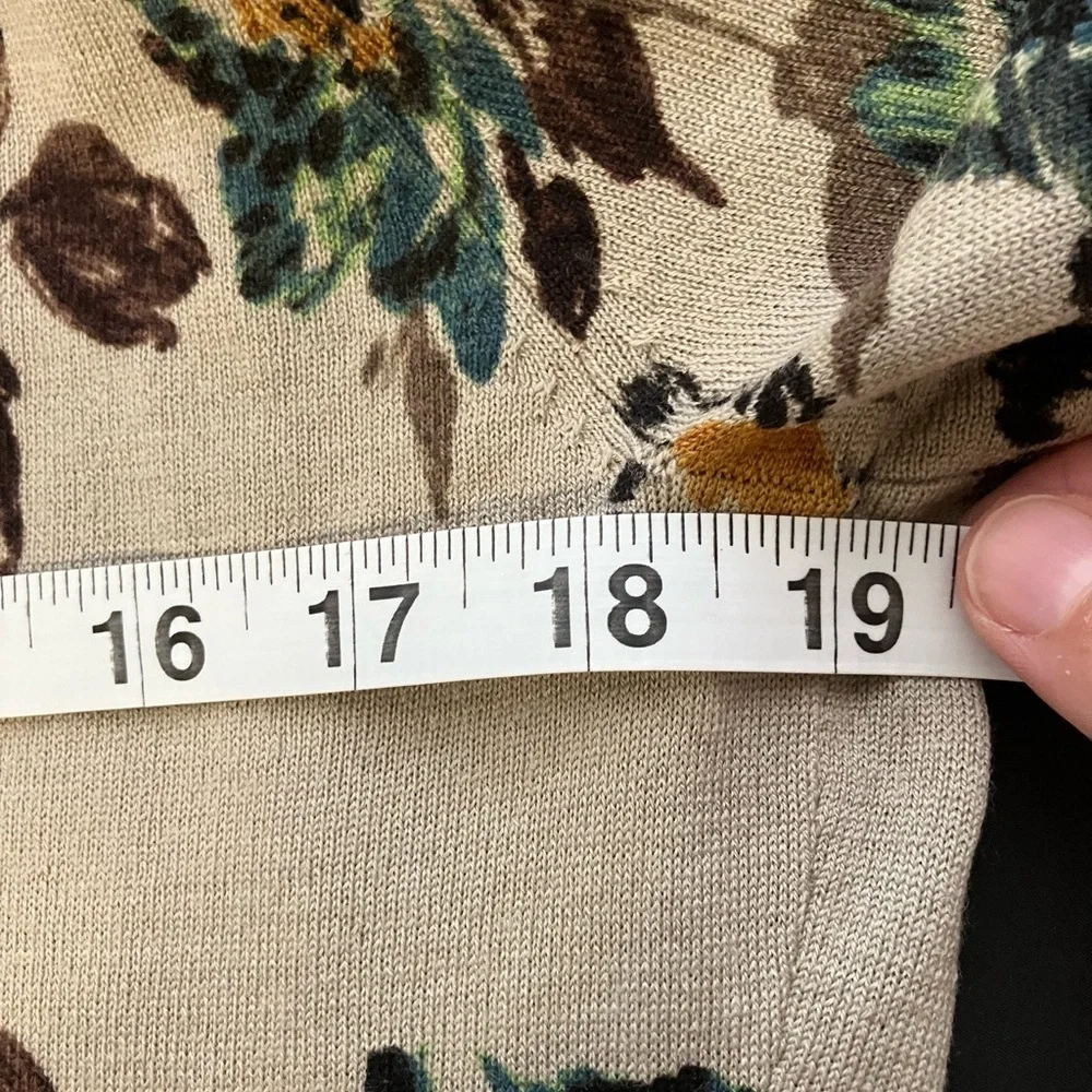 Garnet Hill‎ 100% Merino Wool Cardigan Sweater Size S Taupe Floral Open Front